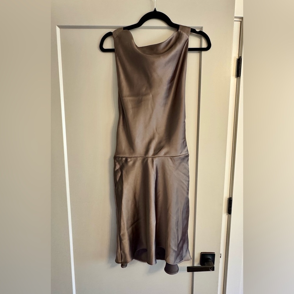 Zara Taupe Backless Satin Midi Dress